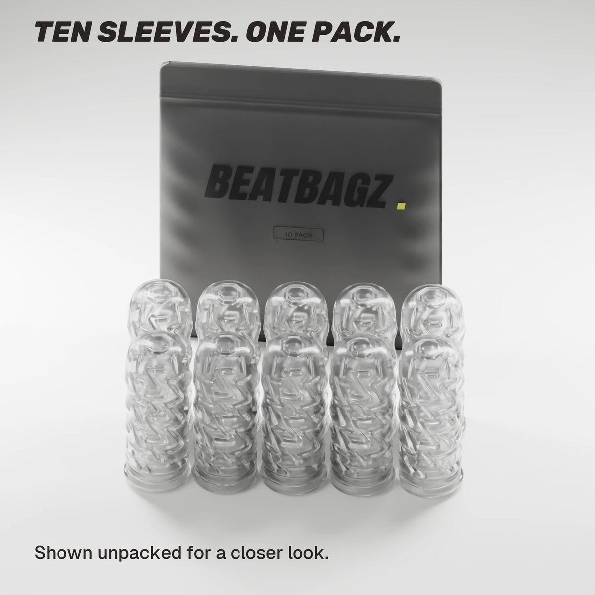 Beat Bagz ten-pack with ten sleeves shown unpacked