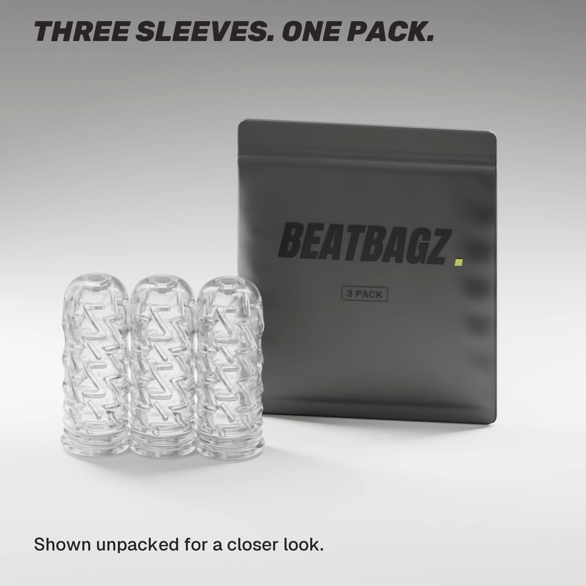 Beat Bagz three-pack with three sleeves shown unpacked